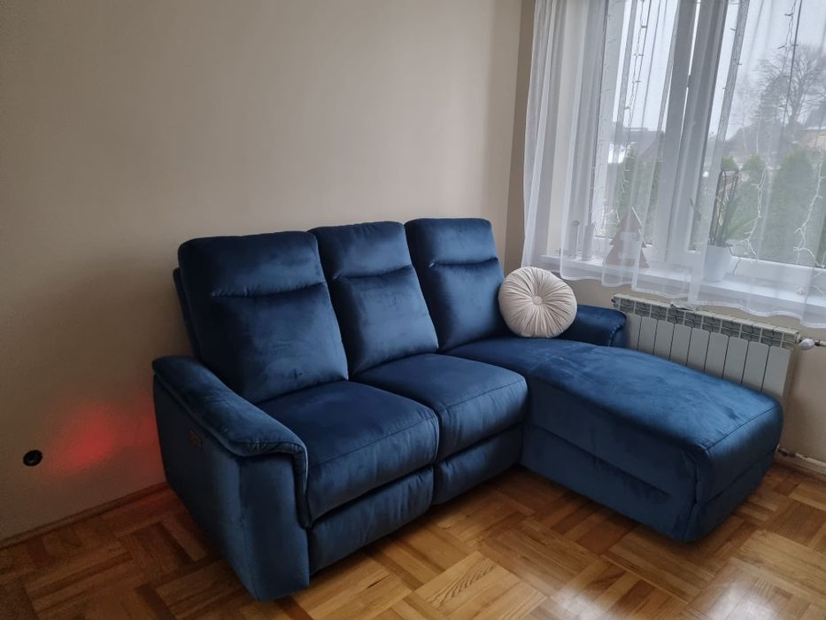 Narożnik z funkcją relaksu granatowy MANNE lewy jak NOWY, Agata Meble
