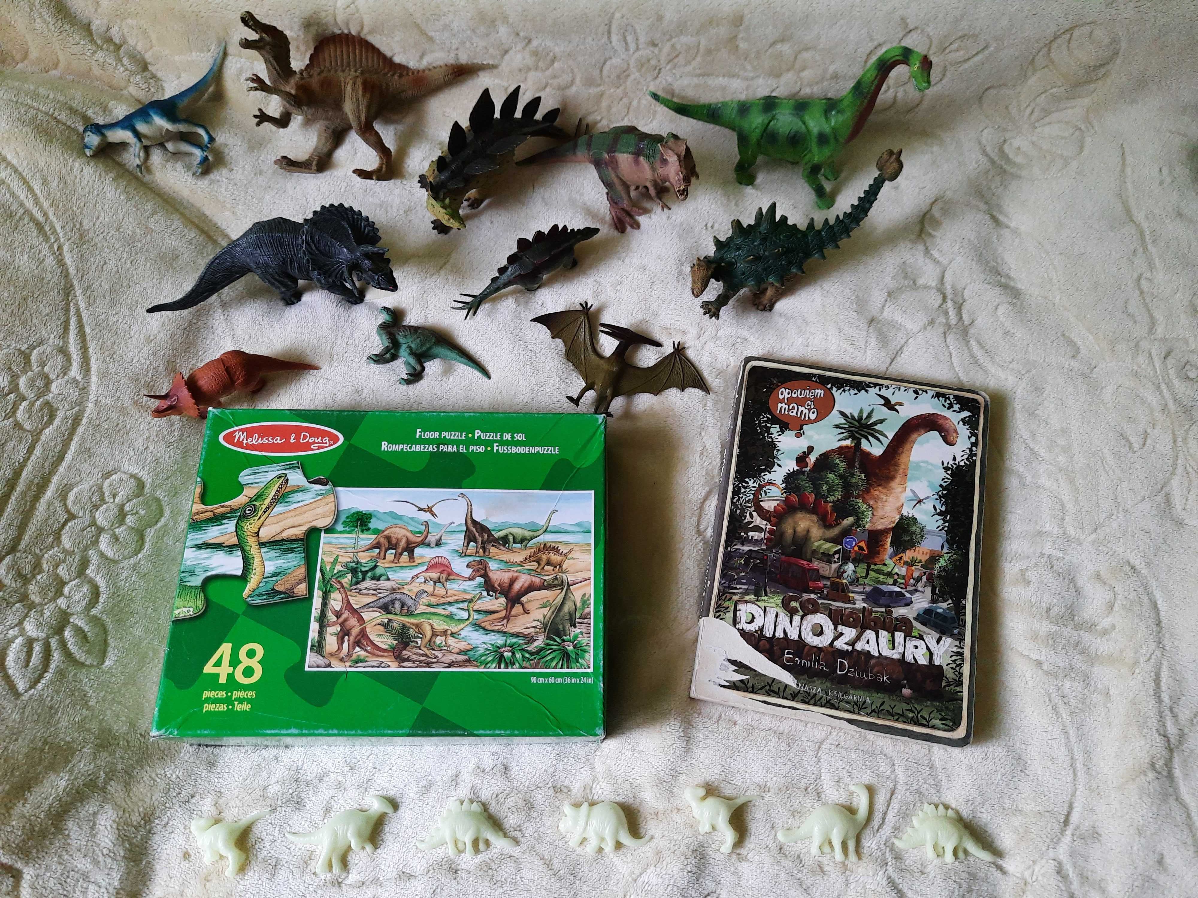 Dinozaury - duże puzzle Melissa and Doug, figurki, latarka-projektor