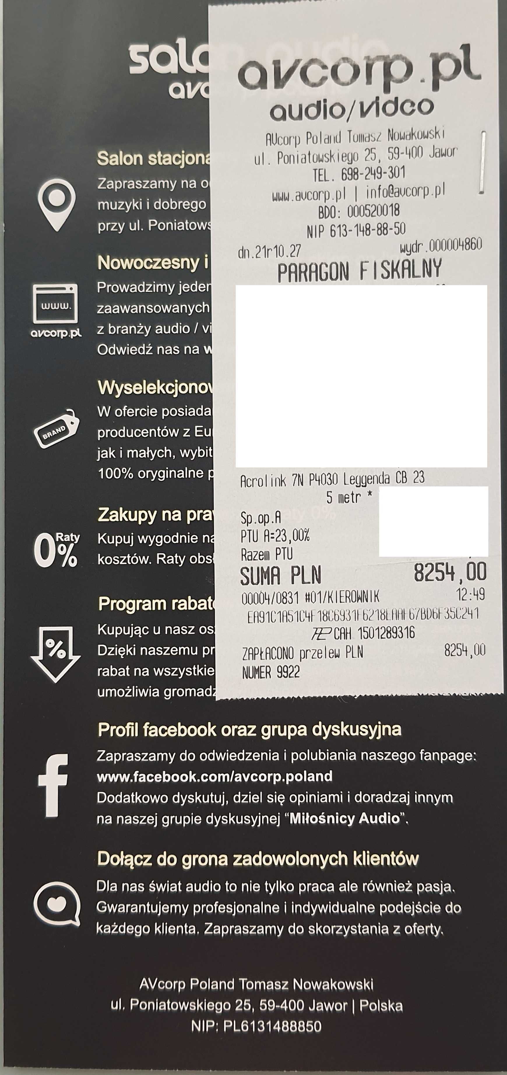 Kabel zasilający Acrolink 7N-P4030 Leggenda CB 5m