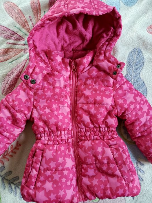 Kurtka zimowa na polarze 92 dziewczynka kaptur kieszenie różowa