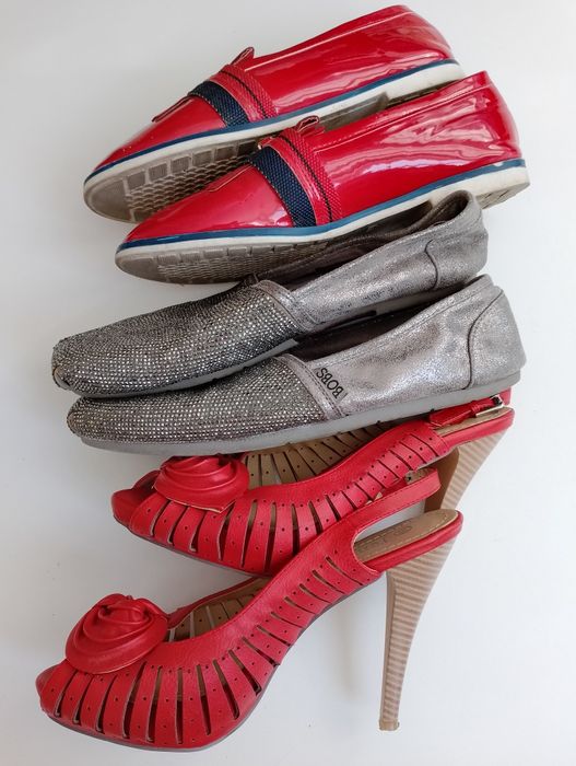 Zestaw buty espadryle półbuty na obcasie kryształki