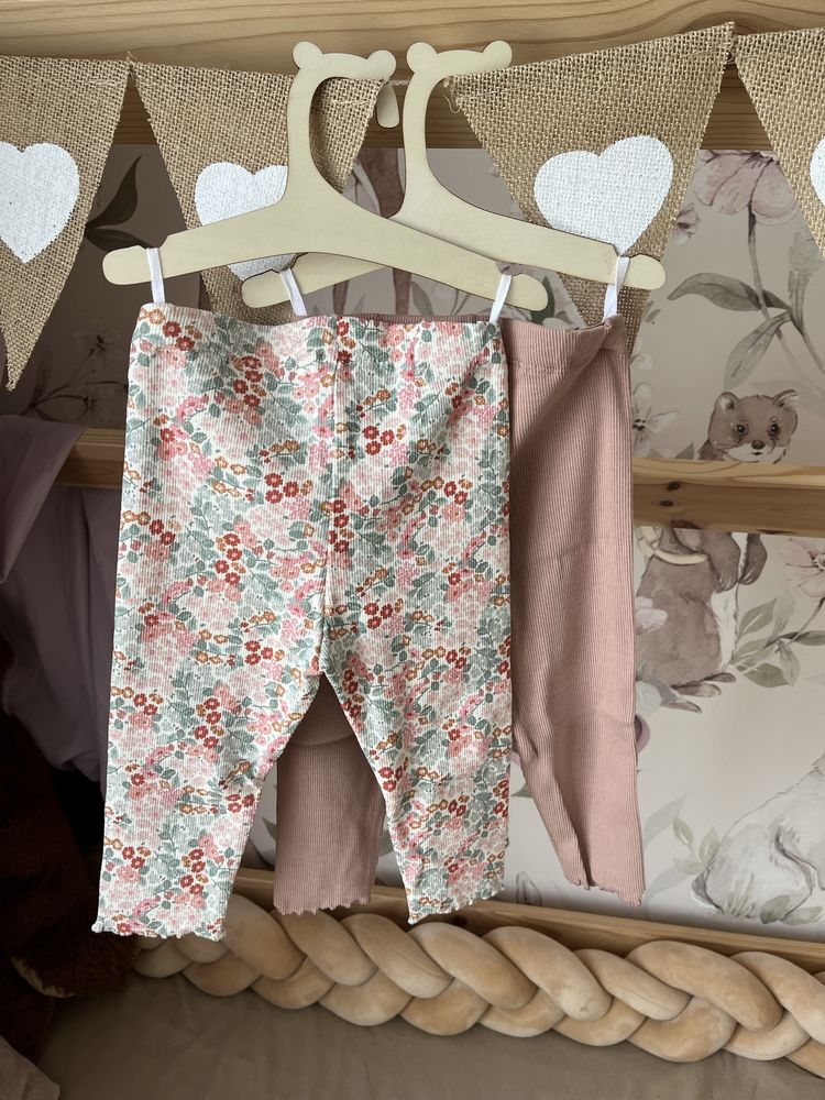 Legginsy dwupak h&m nowe rozm 80 prążek kwiatki