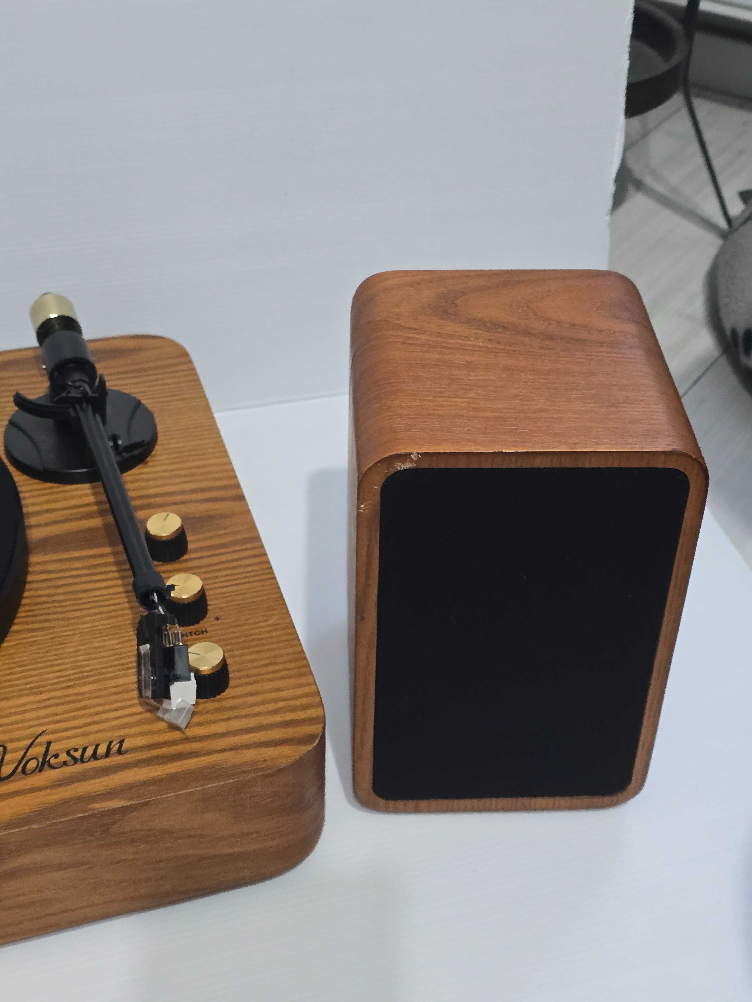 Gramofon Bluetooth HiFi System 2x głośnik 15 W Naturalne drewno