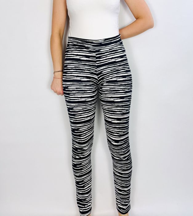 Czarno-białe legginsy w paski M 38 H&M