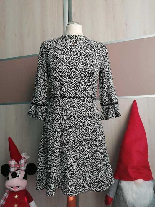 Śliczna sukienka w panterkę Oasis S 36 38 M 100% Wiskoza elegancka