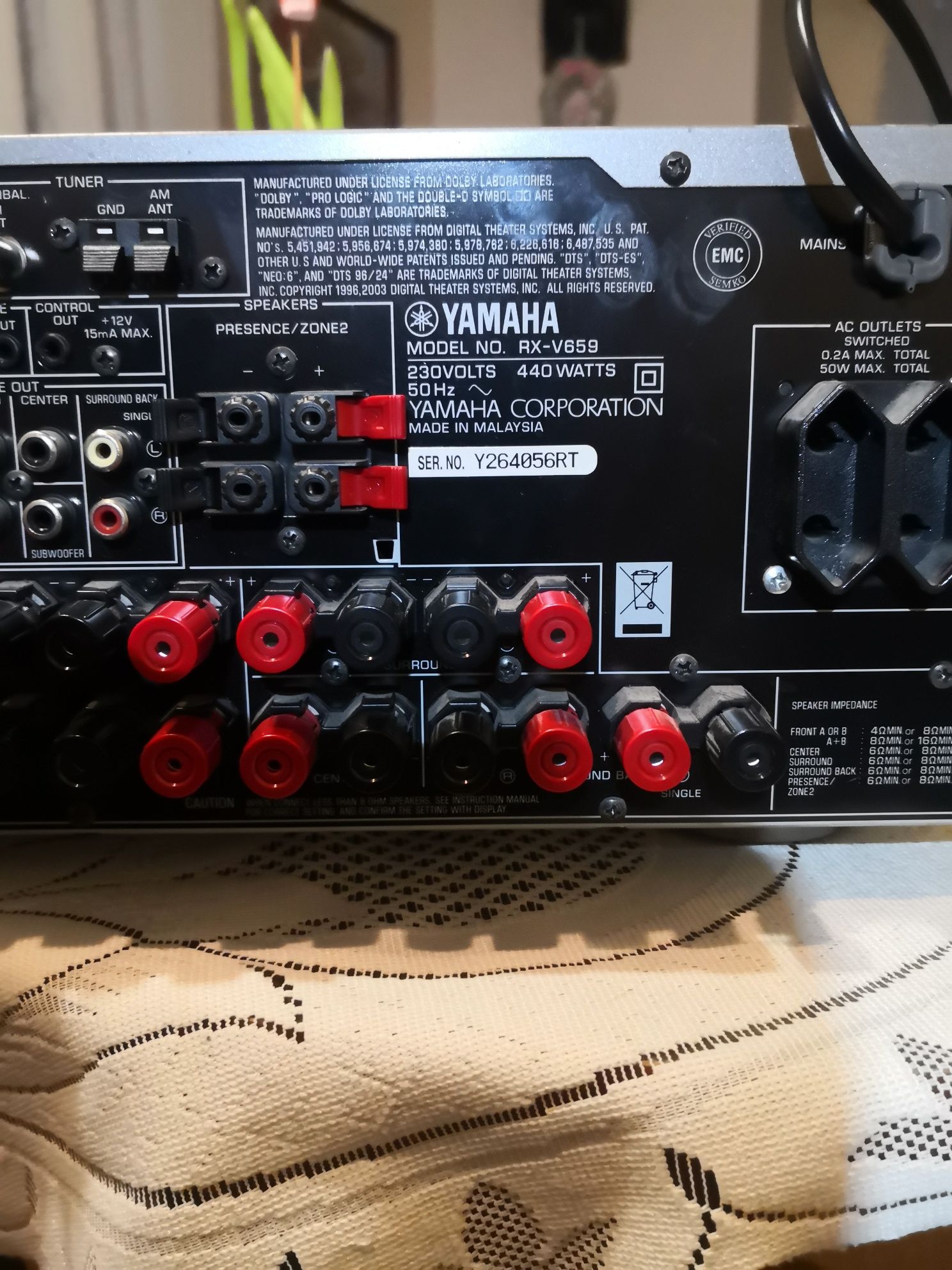Amplituner yamaha RX-V659 pilot RAV321 wzmacniacz yamaha RX-v659