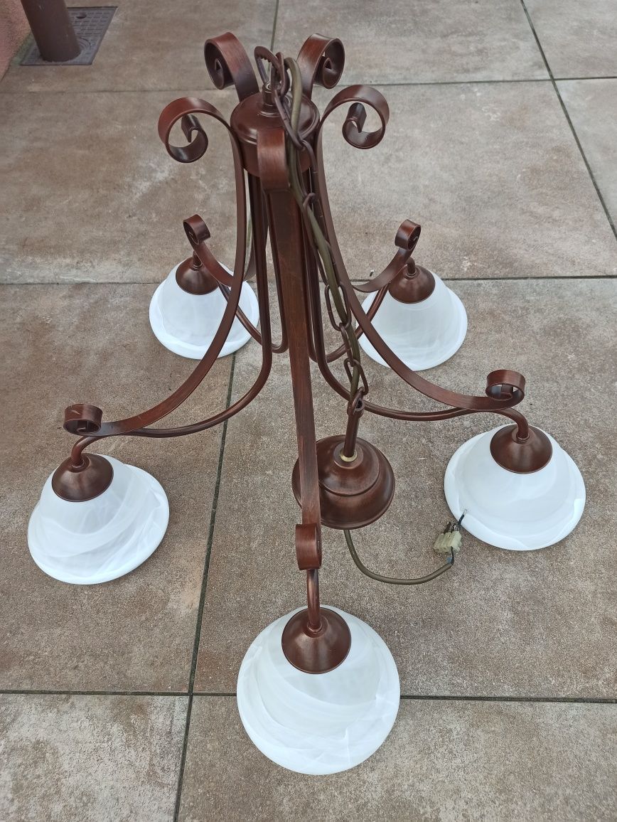 Żyrandol pięcioramienny lampa metal szkło