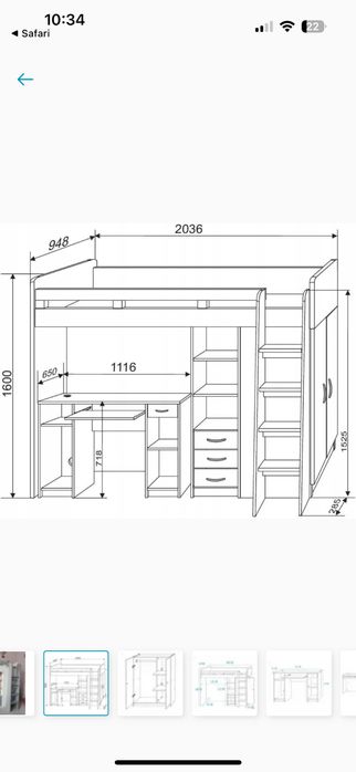 Łóżko piętrowe z biurkiem i szafą