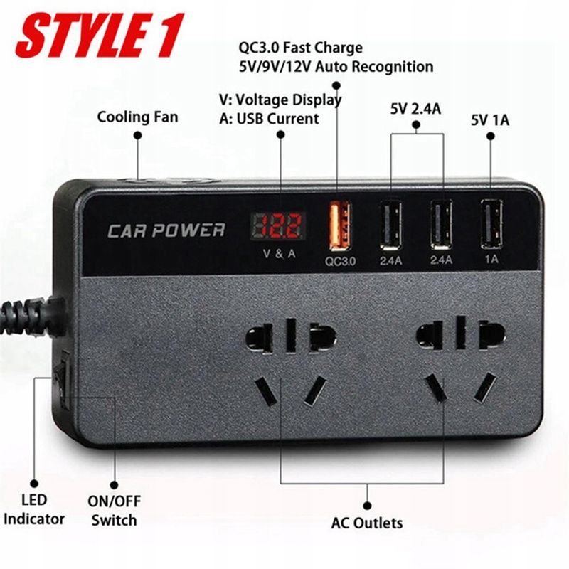 Car Power Inverter Przetwornica Z Usb Dc 12V 24V