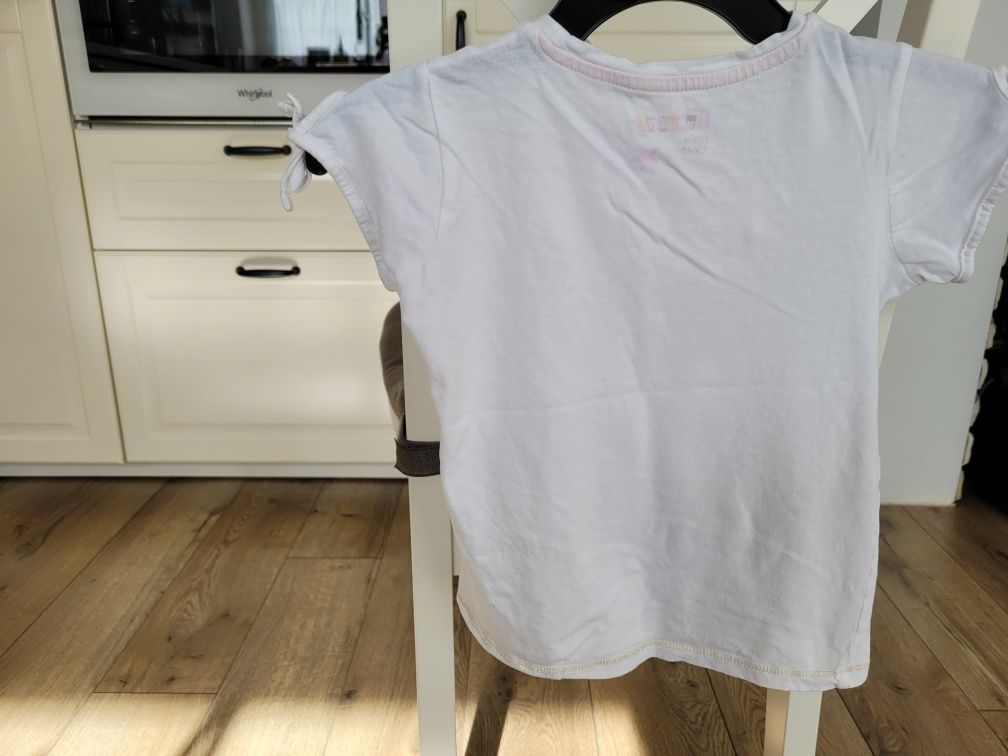 Bluzka t-shirt koszulka 122/128 7-8 lat biała korona pompony bdb-