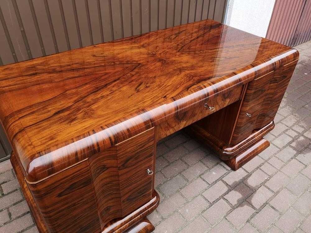 Biurko ART-DECO Orzech Politura Stare Antyk Dwustronne Po Renowacji .