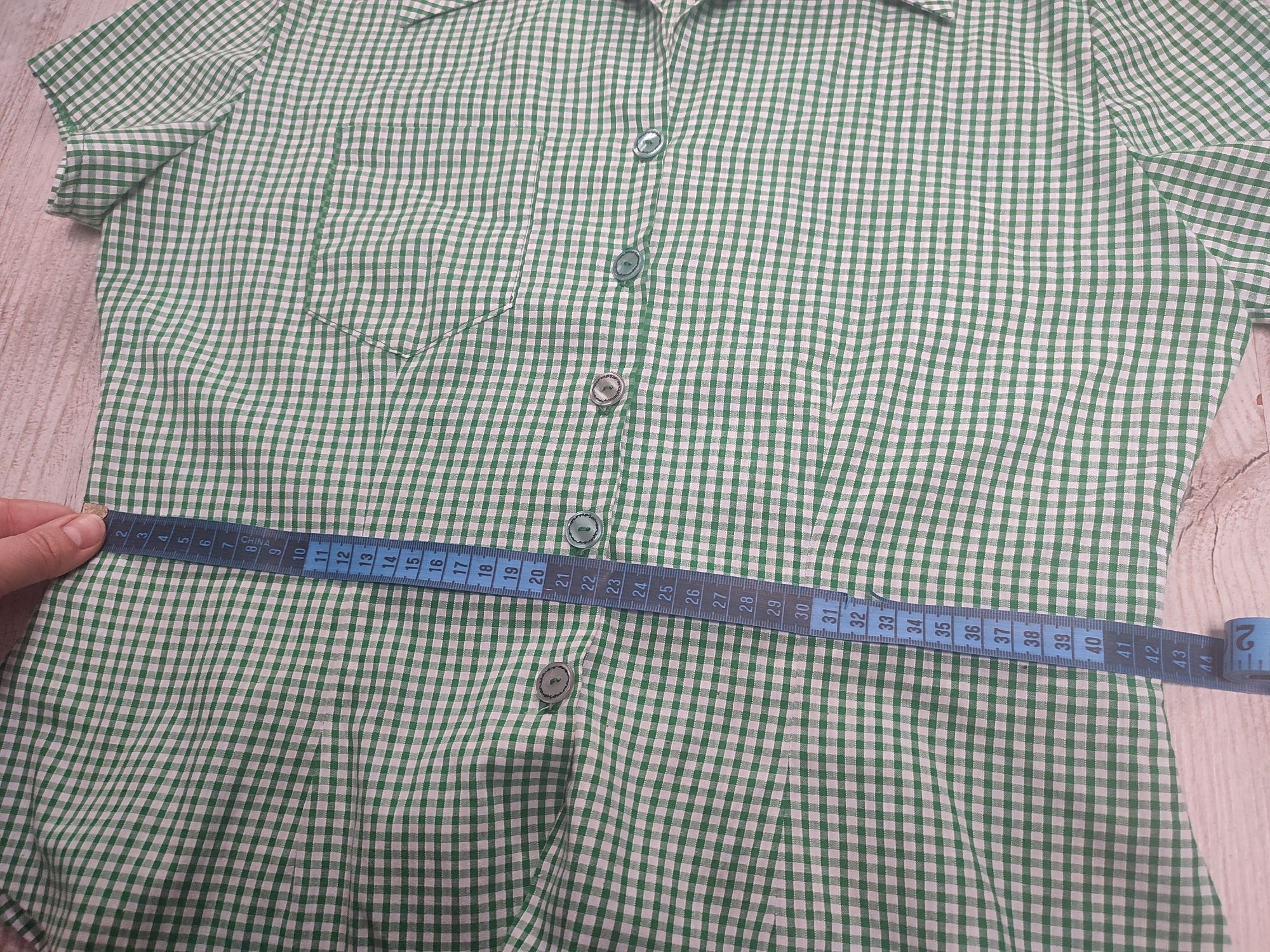 Koszula damska 40 L taliowana krótki rękaw w kratkę wiosna lato