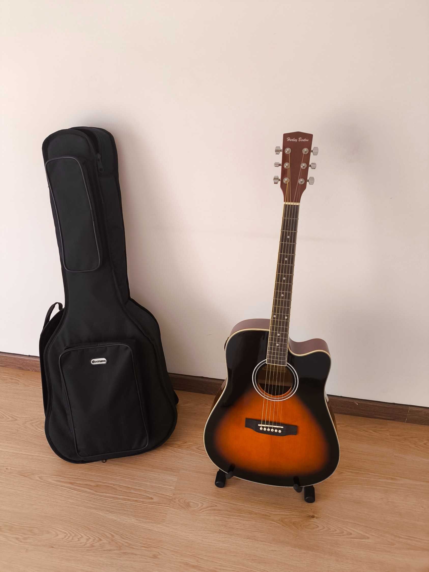 Guitarra Eletro-Acustica Harley Benton Como Nova + Oferta Saco