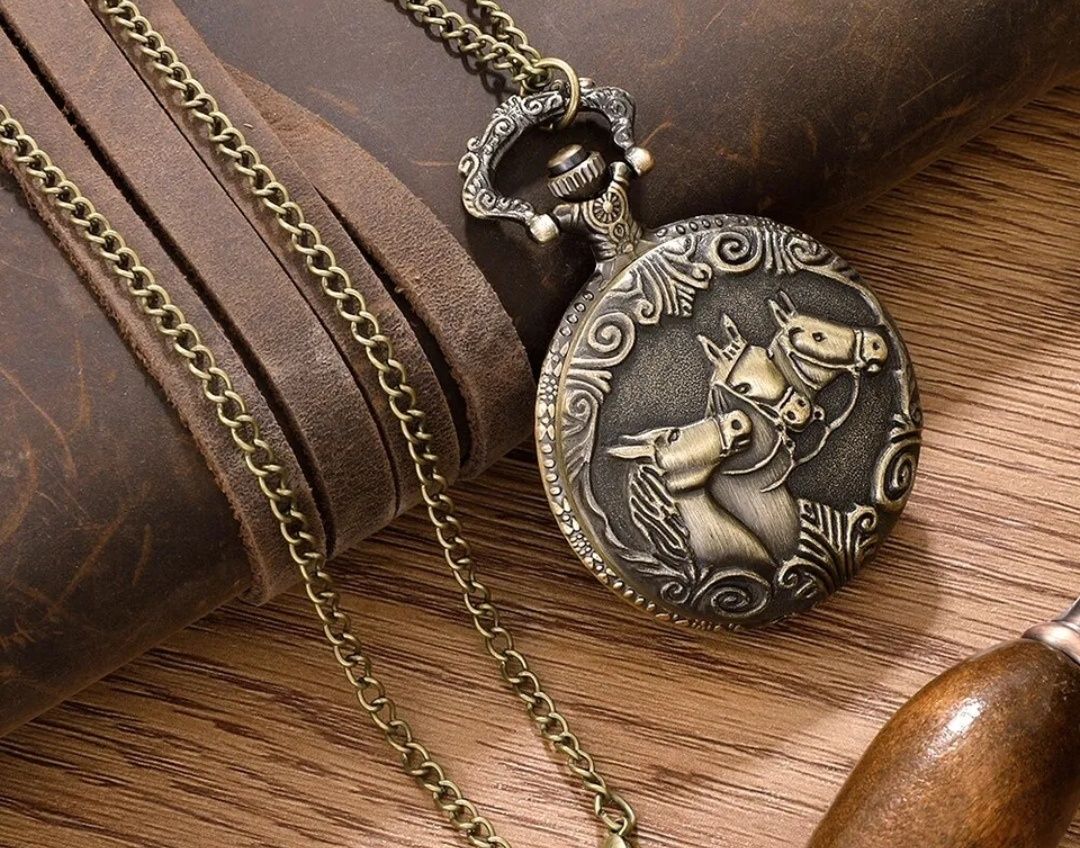 Relógio de bolso em Bronze Esculpido 3 Horses