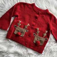 Czerwony świąteczny sweter sweterek F&F 12-18 msc 86 renifer