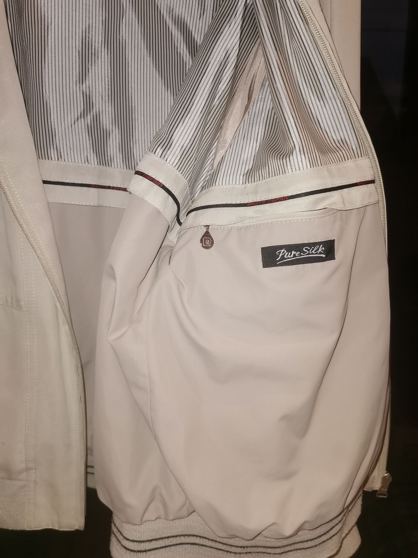 Pierre Cardin L/XL beżowa kurtka bomberka jedwab 100 %