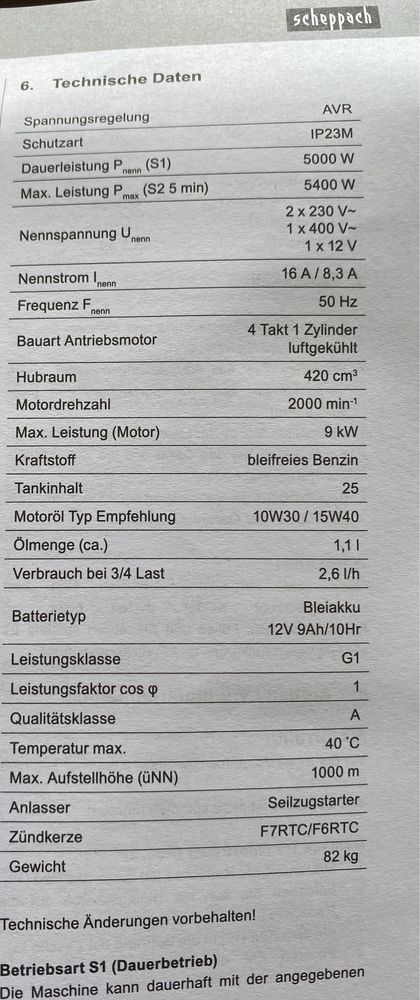 Генератор Scheppach SG7100x бензиновий