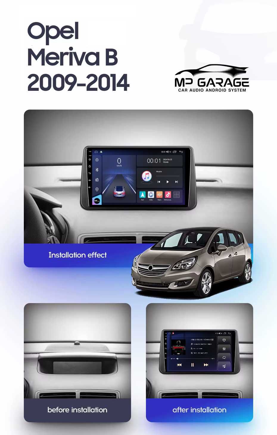 Nawigacja Android Opel Meriva B Carplay/Android Auto LTE Qled+ 4G Gw.