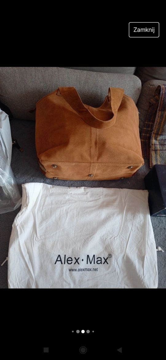Torebka skórzana Alex Max nowa z metką, duży szoper Alex Max A4 nowa .