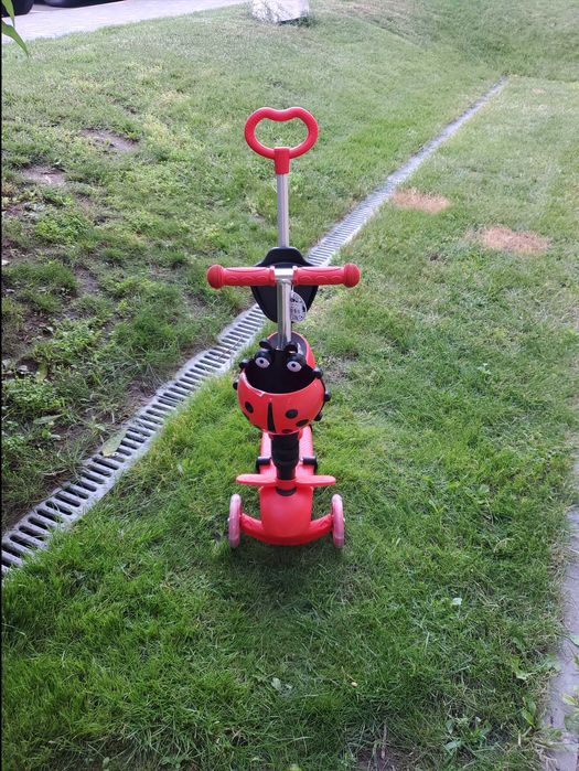 самокат детский трехколесный с ручкой родительской красный 5в1