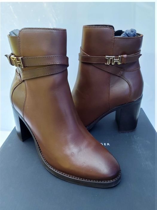 Nowe botki TOMMY HILFIGER skórzane brązowe sztyblety 37