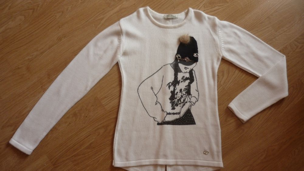 Туника вязаная молочного цвета со стразами "Girl" Miss Blaze