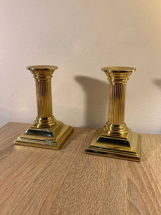 2 Świeczniki mosiężne polerowane Baldwin Smithsonian USA 60te, 12,5 cm