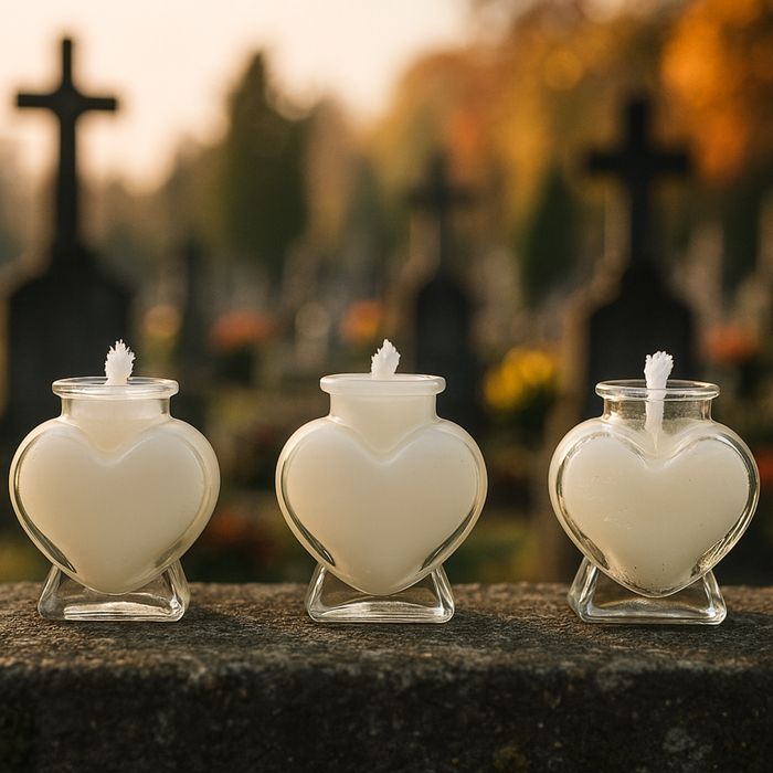 Swieczki w szklanym sercu - eleganckie znicze na cmentarz, pamiątka
