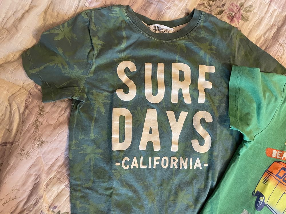 r. 122 2x t-shirt H&M Losan zielony palmy Surf