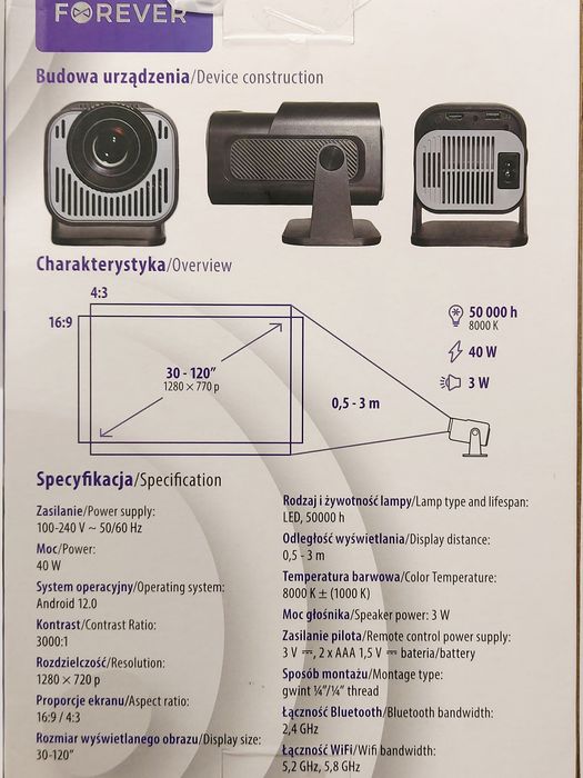 Kompaktowy Projektor Forever Smart Led FP-120U