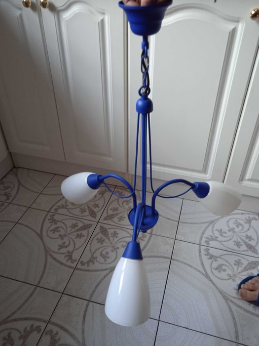 Żyrandol 3 - ramienny metalowy niebieski wys. 62 cm