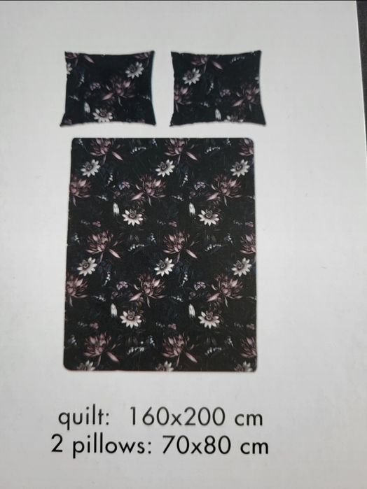 Pościel 160x200 SinSay Home czarna w kwiaty