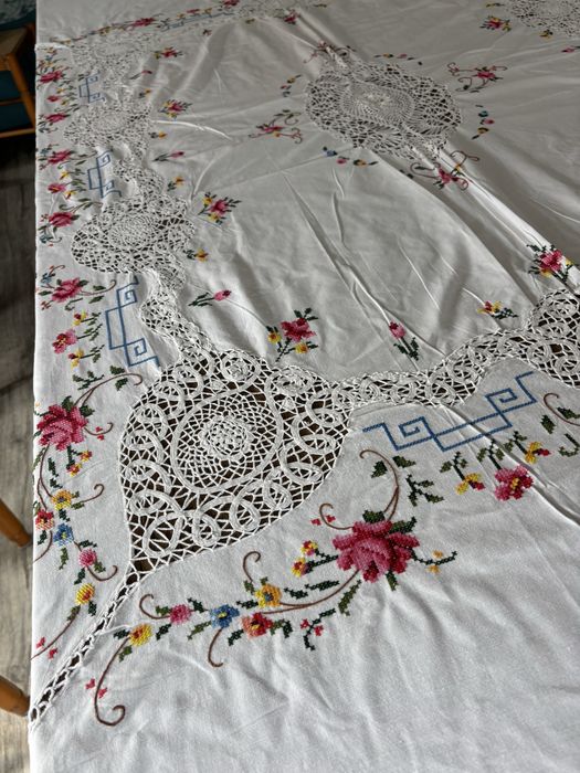 Colcha de cama de casal 220 5 × 260 com ponto cruz e croché