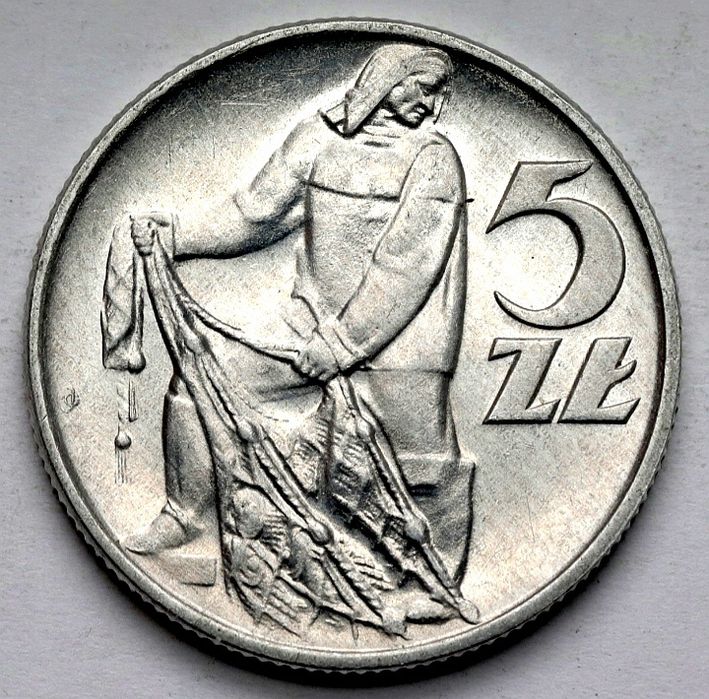Moneta obiegowa prl 5 zł z rybakiem 1959r