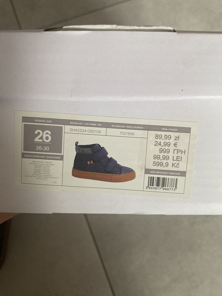 Buty sportowe trzewiki chlopiece za kostke na rzepy 26