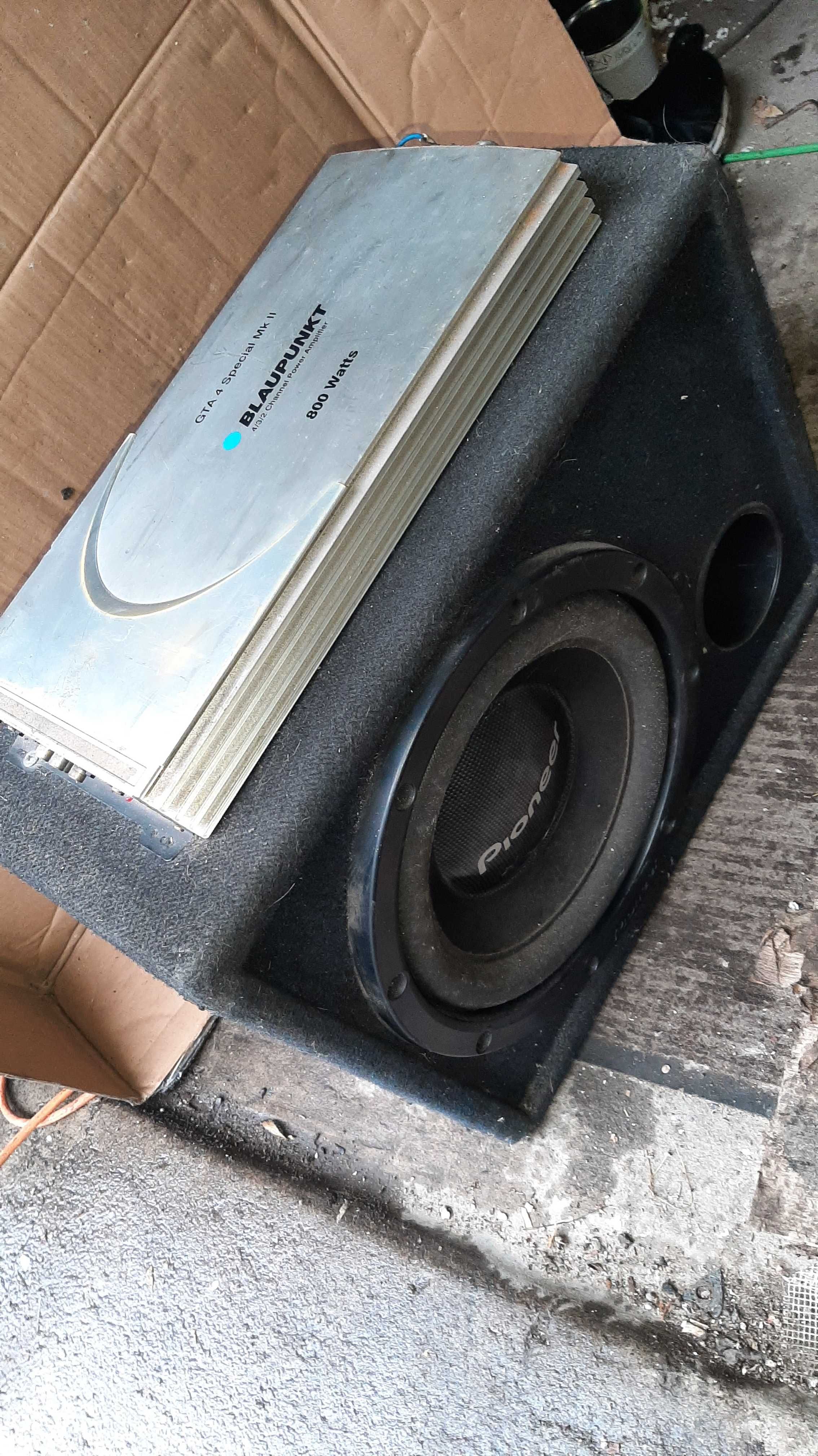 Tuba basowa Subwoofer Głośnik Skrzynka Pioneer + wzmacniacz Blaupunkt