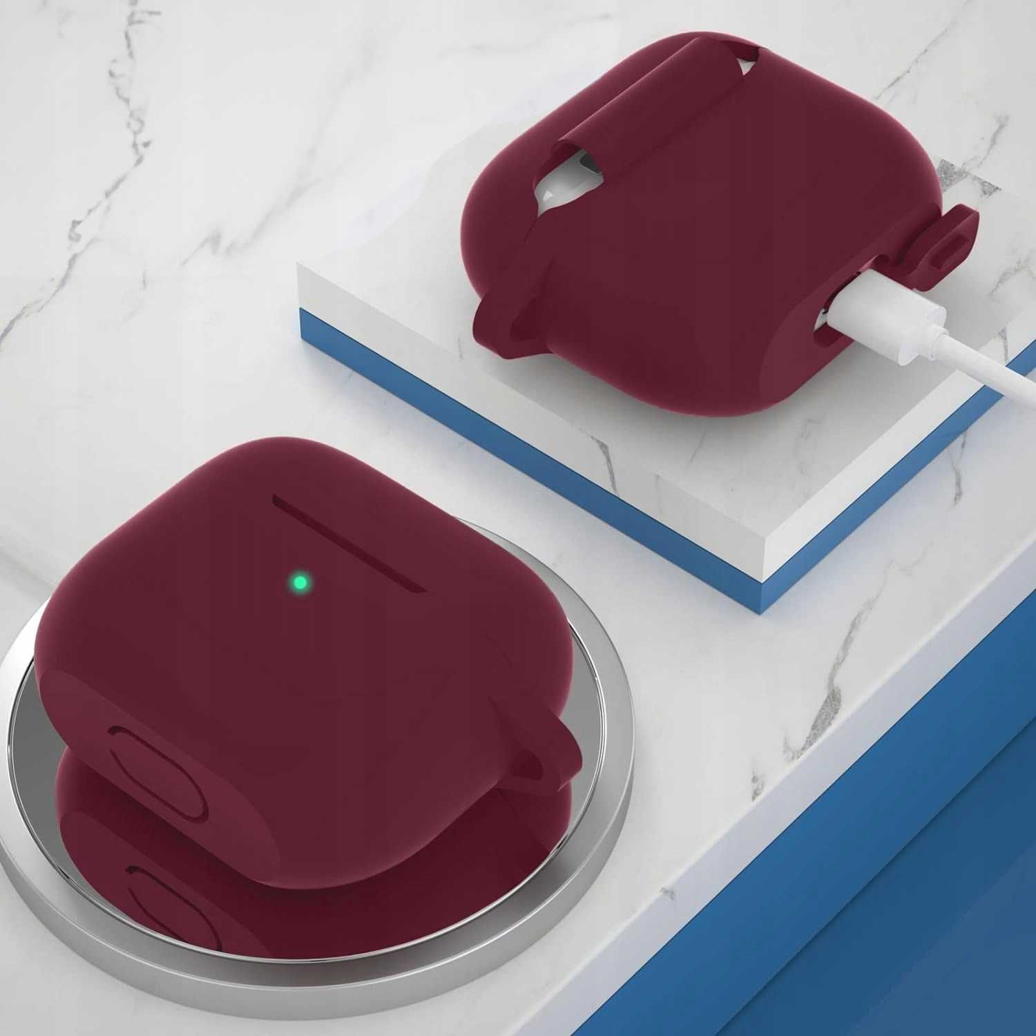 Etui case silikonowe do słuchawek AirPods 3 2021 bordowe karabińczyk