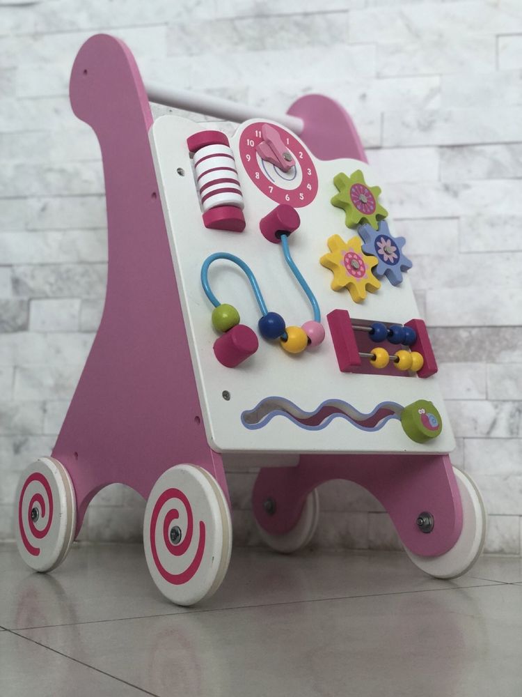 Детские ходунки-каталка Viga Toys с бизибордом, розовый