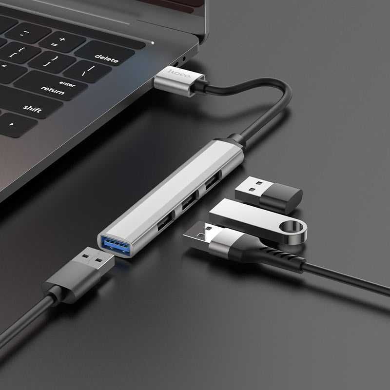 Type-C to USB 2.0/3.0 HUB Hoco HB26 silver для MacBook