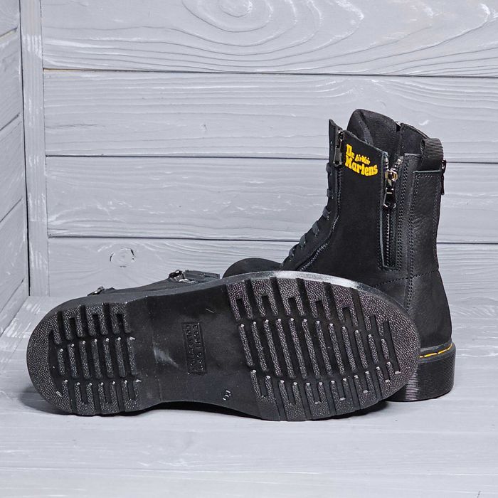 Мужские кожаные черные зимние ботинки мартинсы шнурок змейка!!!