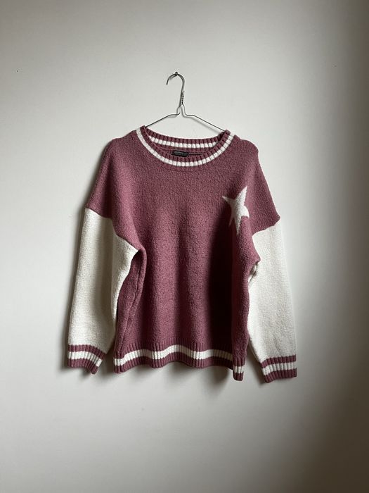 Destination różowy biały ciepły sweter damski rozmiar M/L 38/40