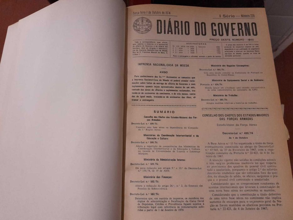 Diários do Governo antigos