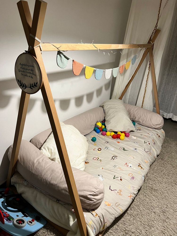 Cama de criança 200x90 cm, estilo Montessori, com estrado incluido