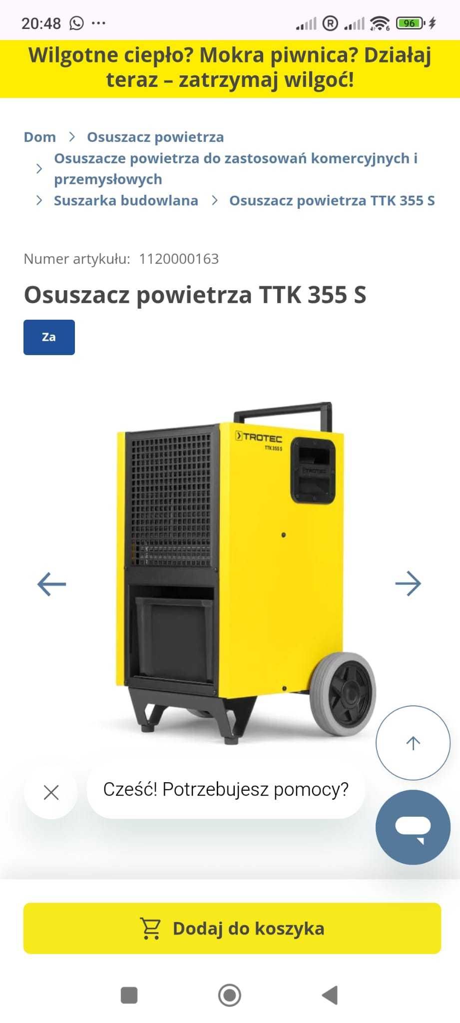 Wynajem, usługi osuszania Trotec TTK170S, TTK175S, TTK355S, Qube plus