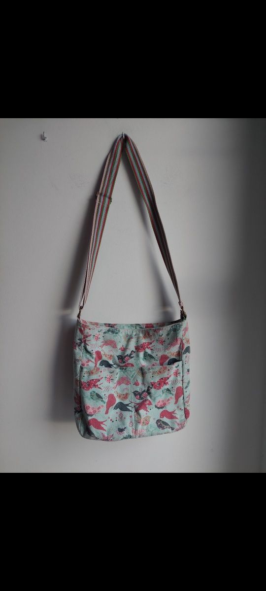 Shopper bag torebka na ramię Torba kolorowa ptaszki cottagecore cozy