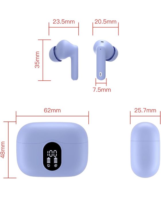 Bezprzewodowe słuchawki douszne Bluetooth 5.3 wyświetlacz LED