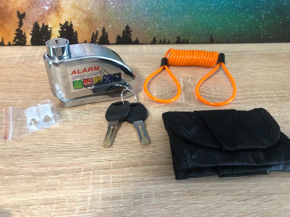 Замок на тормозной диск с сигнализацией и тросом напоминания ЯКІСТЬ