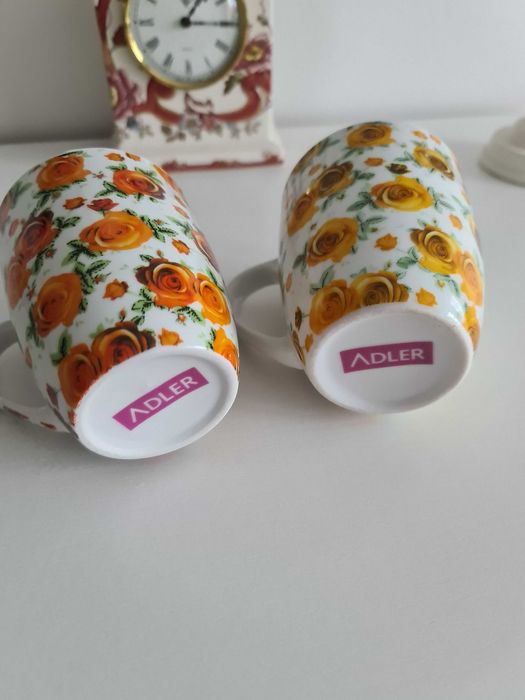 2 piękne kubki w róże pomarańczowe żółte filiżanka kubek nowe