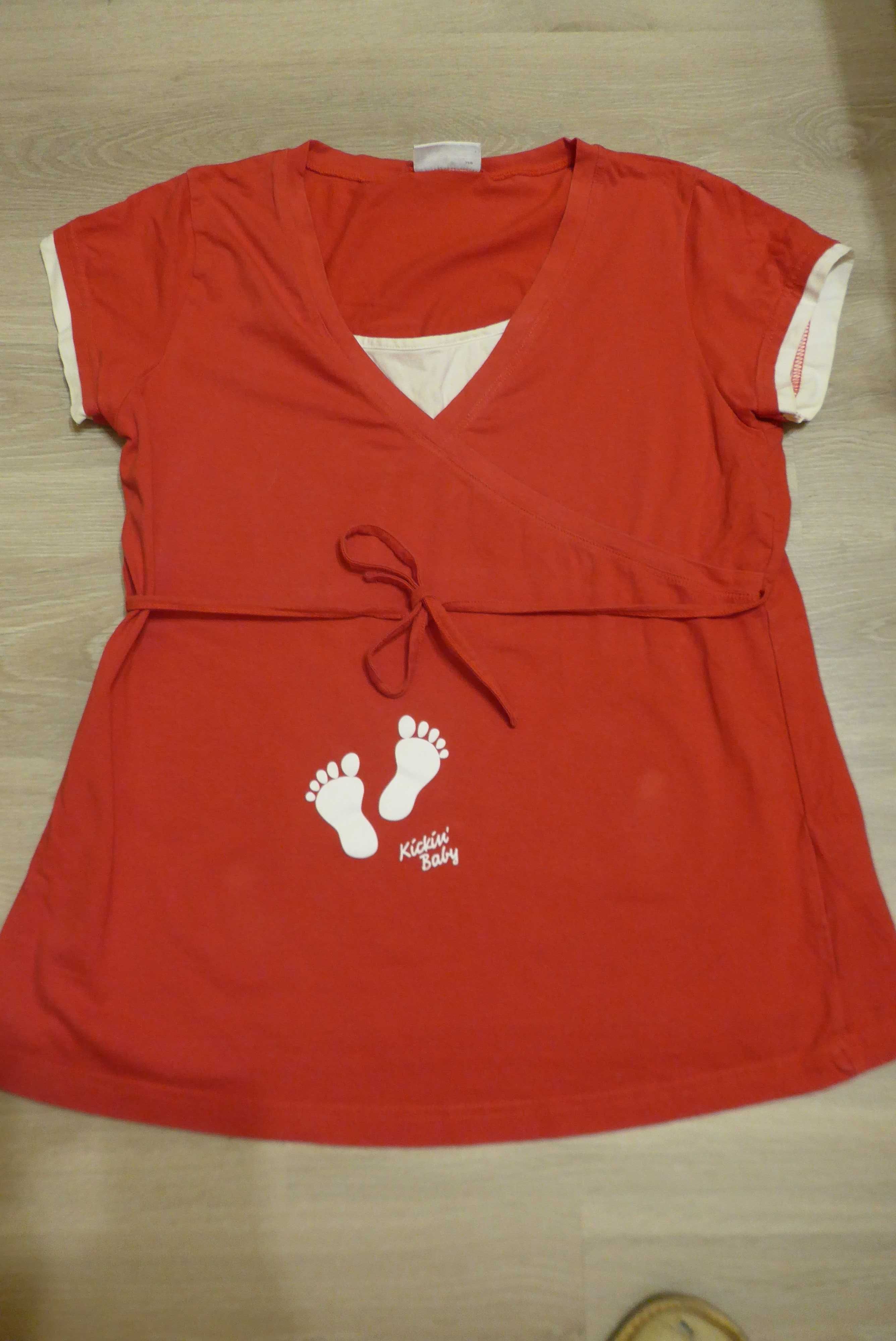 Bluzeczka ciążowa czerwona ze stópkami C&A - Rozmiar S