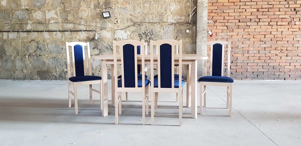 Nowe : STÓŁ 80x140/180 + 6 KRZESEŁ, SONOMA + GRANATOWY , dostawa PL